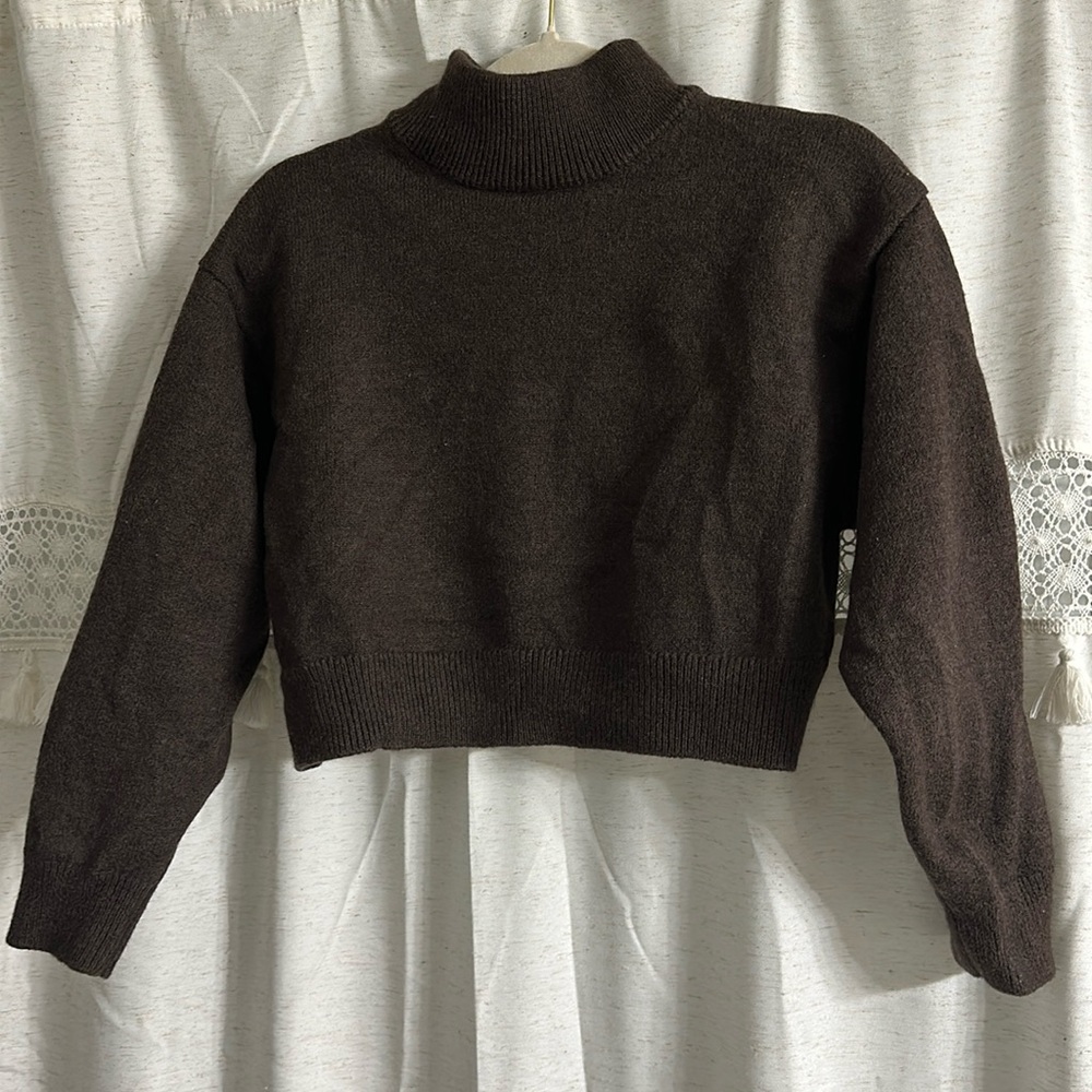 Aritzia Wilfred Free Harper Sweater Merino Wool Knit in Rich Mocha Brown